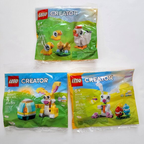 3 Easter Lego polybags: Easter Chickens, Easter Bunny, Easter Bunny Colorful Egg - Picture 1 of 7